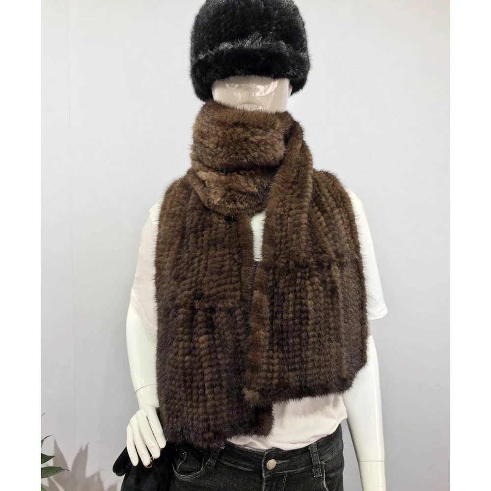 New Winter Lady Hand Knitted 100% Genuine Mink Fur Scarf Shawl Natural Warm Mink Fur Muffler Women Quality Real Mink Fur Scarves