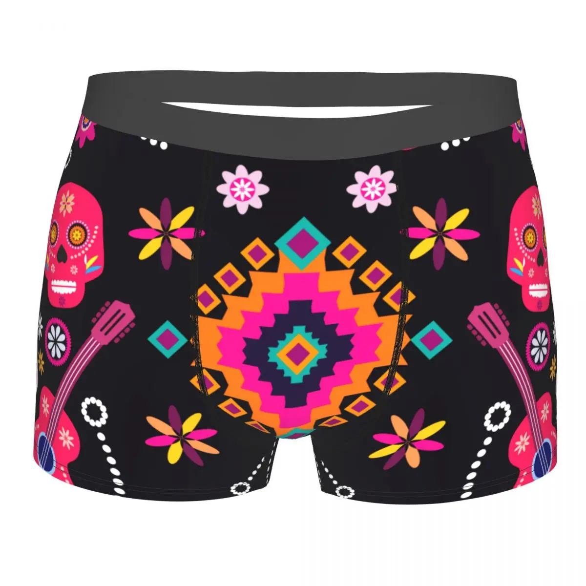 Men's Mexican Sugar Skulls and Flowers Sexy Boxer Underwear, Male Panties, Underpants, Boxer Shorts