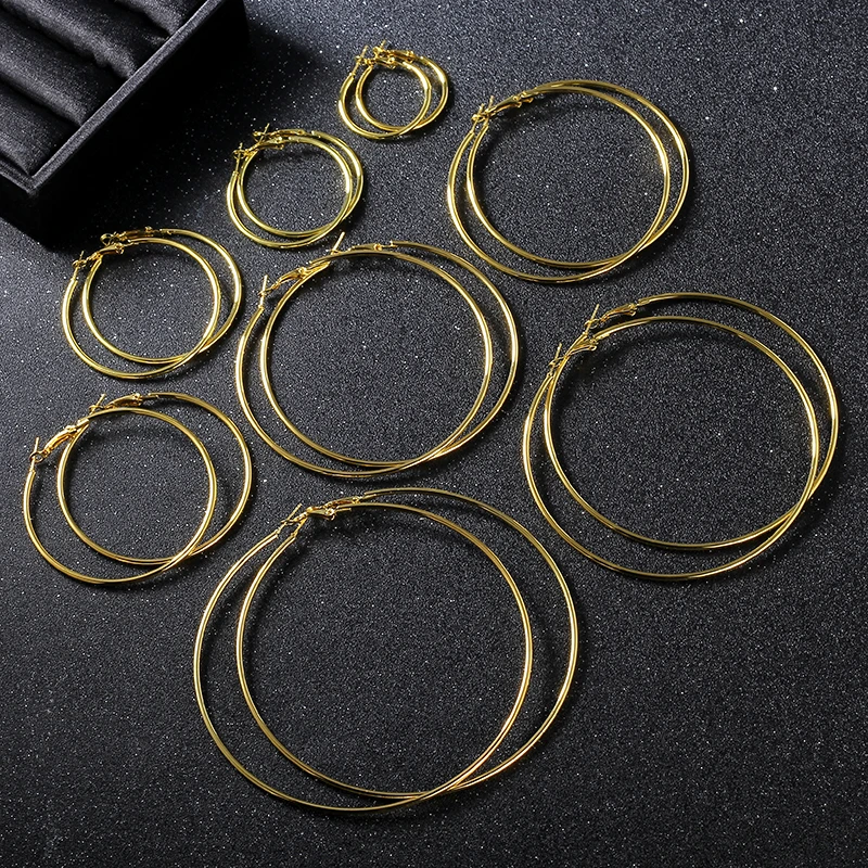 Nickel Free Black Hoop Earrings Loop Earrings Celebrity Brand Earrings Women Gift Fashion Jewelry  3.0-10.0cm