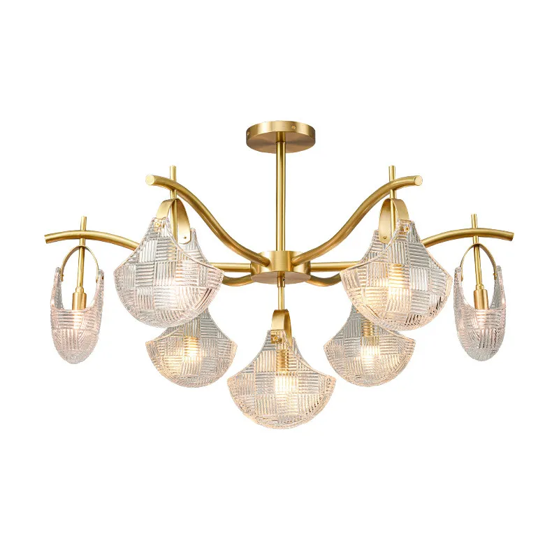 

Fashion All Copper Chandelier Designer Nordic Luxury Romantic Hotel Foyer Bedroom Dining Room Glass Lighting Fixture G9 LED Lamp