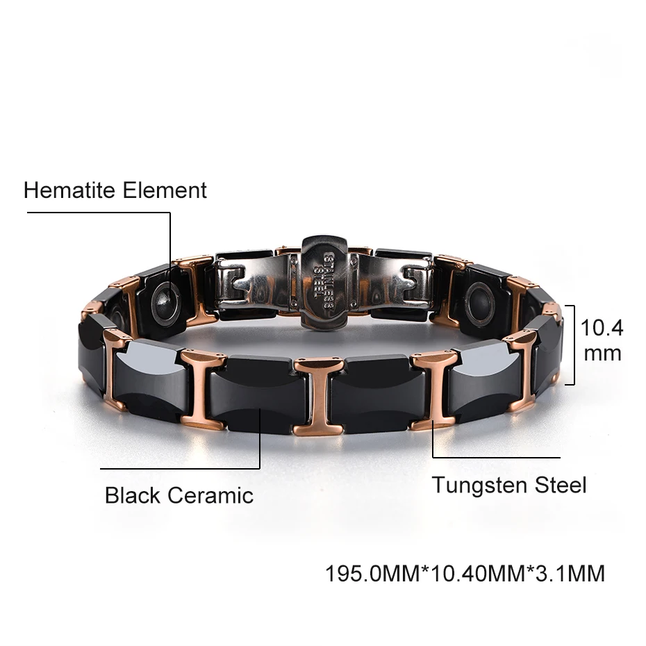 Black Ceramic Tungsten Steel Bracelet Hematite Health Care Link Magnetic Bracelets Bangles Unisex Wristband Luxury Jewelry