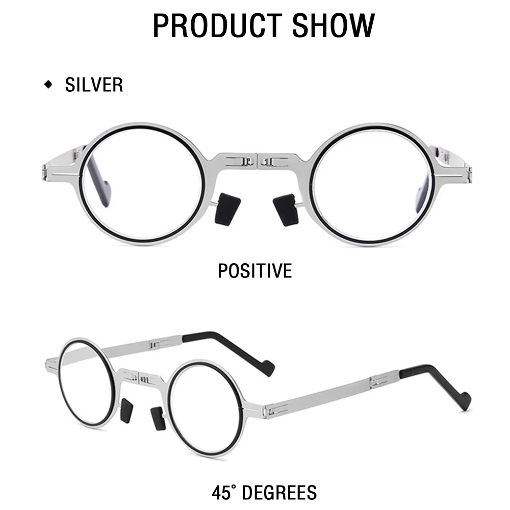 Metal Folding Reading Glasses Round Anti-Blue Light Computer Grade Glasses New Portabl Narrow Frame Eyeglasses For Men Women