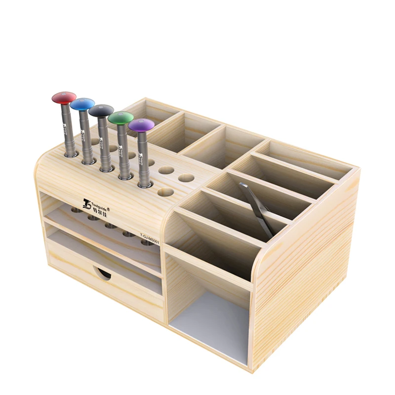 ToolGuide Wooden Storage Box Screwdriver Tweezers Holder Mobile Phone Repair Desktop  Reception Tool Parts Box