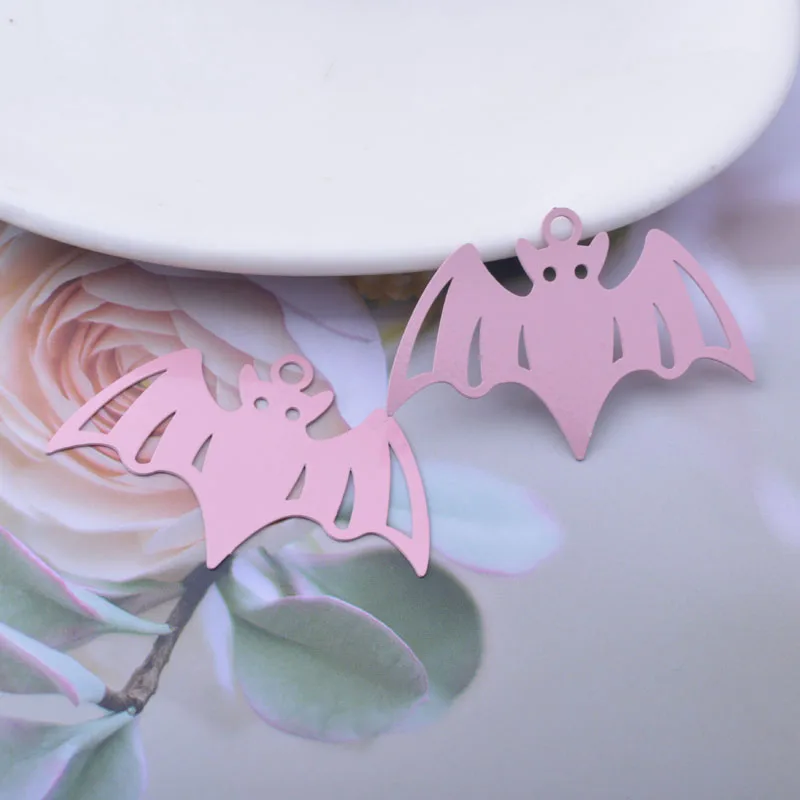 30 Stück AB6841 27*41mm Halloween-Anhänger aus Messing in Roségold- und Silberfarbe, Fledermaus-Anhänger zur Herstellung von Halsketten und Ohrringen – Detail 4