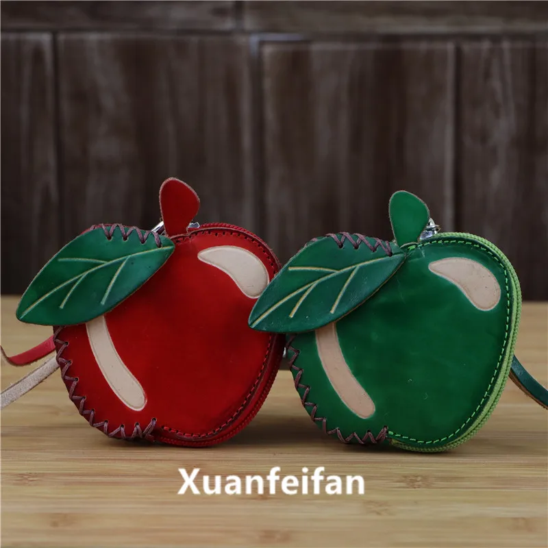 Cowhide Small Green Red Apple Coin Purse Bag Key Change Coin Simple Fruit Hand Bag Children'S Birthday Gift