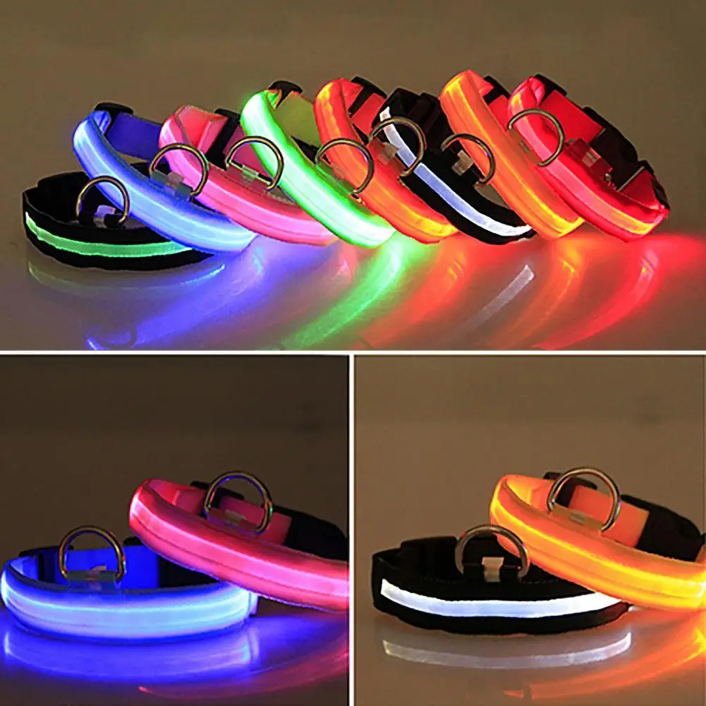 Nylon LED Dog Collar Practical Durable Adjustable Night Safety Bright Color Rain Resistant Small Dogs Cats Neck Strap