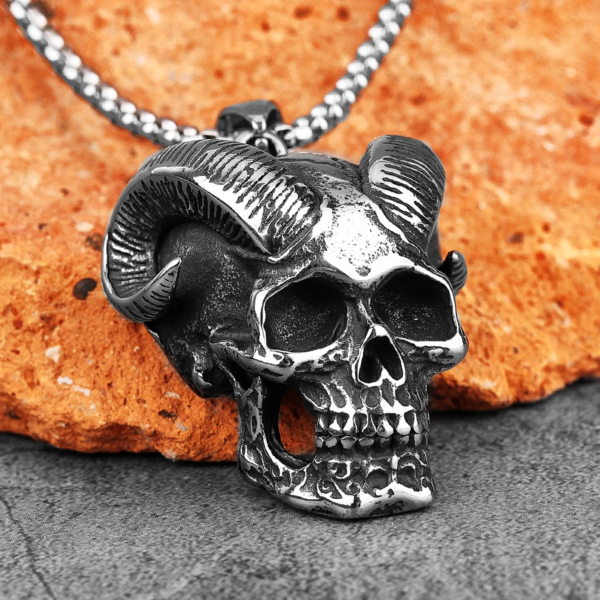 Devil Satan Skull Stainless Steel Men Necklaces Pendants Chain Gothic Punk for Boyfriend Male Jewelry Creativity Gift Wholesale