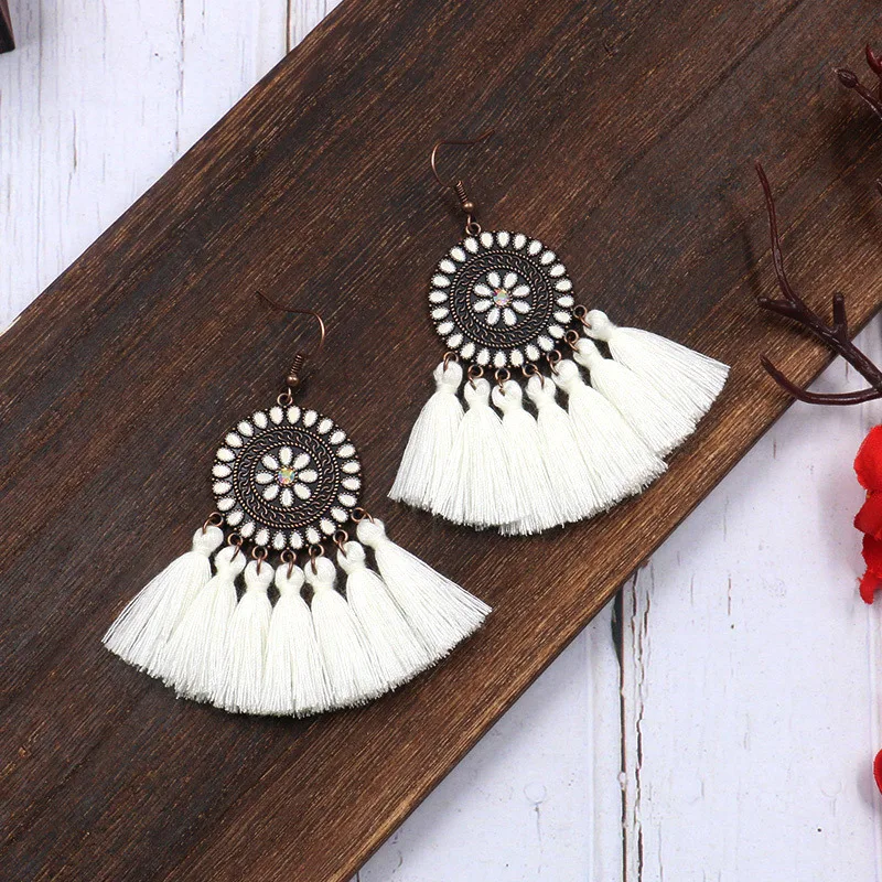vintage Long Yellow Tassel Earring Crystal resin korean Vintage Big Flower Stud Earrings For Women Christmas earrings