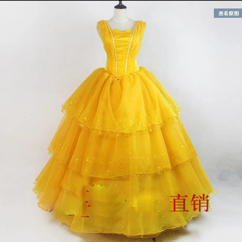 Women Luxury beauty costumes Belle princess dress Adult cosplay party costume yellow dresses