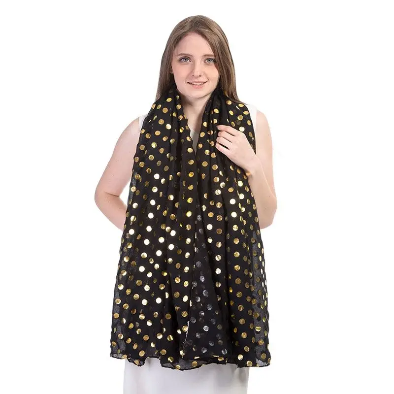 

Woman Muslim hijabs Gold dot Print Female long Head scarfs Spring viscose foulard Shawl Wraps V8A20794