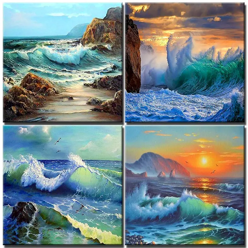 Painting By Numbers Waves Of The Sea On Canvas Landscape Pictures By Numbers Home Decoration Diy Adults Kit Coloring By Numbers