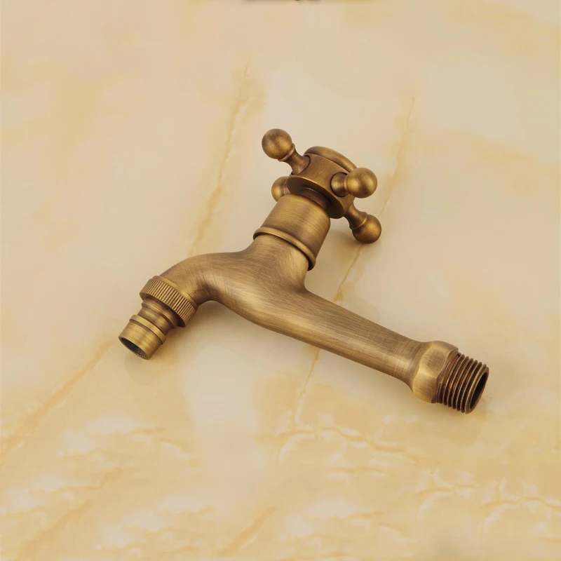 Wall Mount Bibcock Antique Brass Retro Small Pool Tap Decorative Outdoor Garden Faucet Washing Machine Mop Cold Water WC Taps