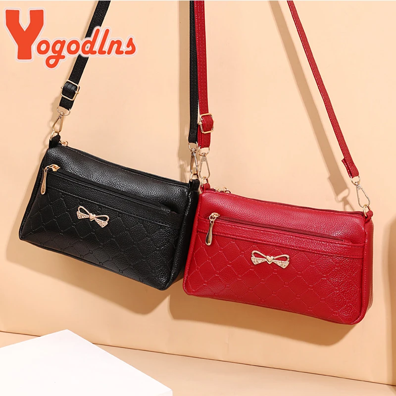 Yogodlns Elegant Crossbody Bag For Women PU Leather Shoulder Bag Metal Bowknot Messenger Bag Lady Shopping Handbag Mommy Wallet