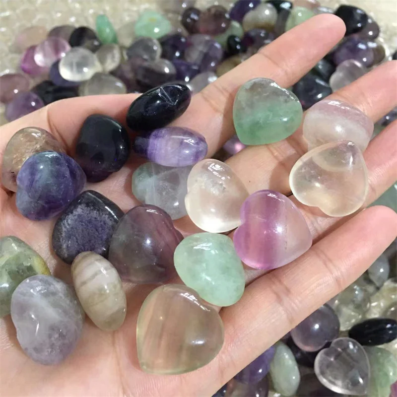 

Rainbow Fluorite Heart Polished Quartz Crystal Healing Gemstones Natural Carved Gems Reiki Decoration Stones