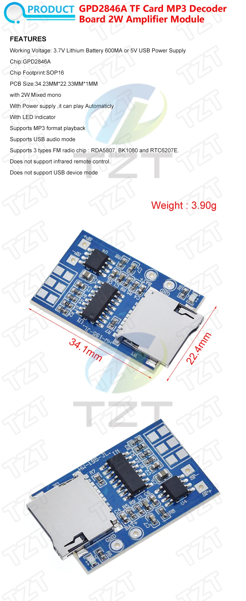 WTV020 GPD2846A Mini MP3 Player Modul TF Karte MP3 Sound Modul Sprach Modul Für Arduino GM Netzteil Modul – Detail 2