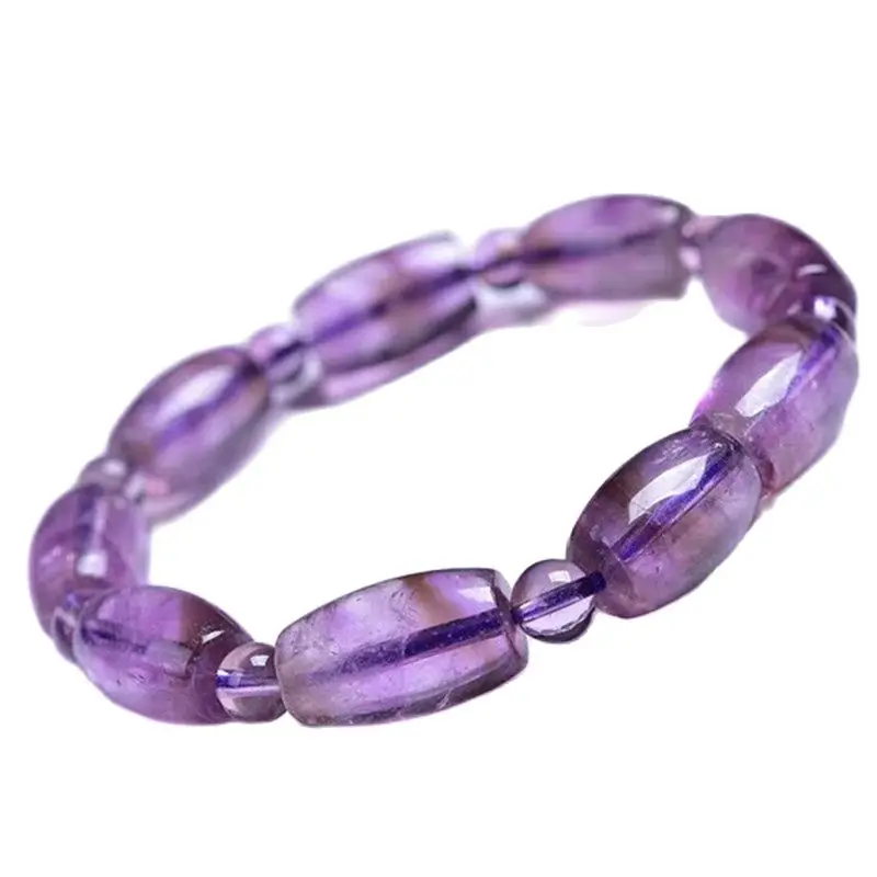 

purple crystal Natural Amethysts Elastic Bracelets Yoga Girls 10*15MM Bucket Beaded Rectangle Bangle Women Energy Gift