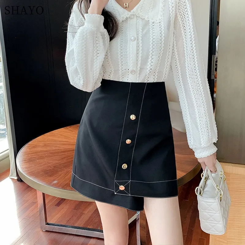 

Plus Size Skirts Woman A Line Single-breasted Harajuku Leisure Streetwear Fashion Chic Vintage Sexy Mini Skirt Female Work OL