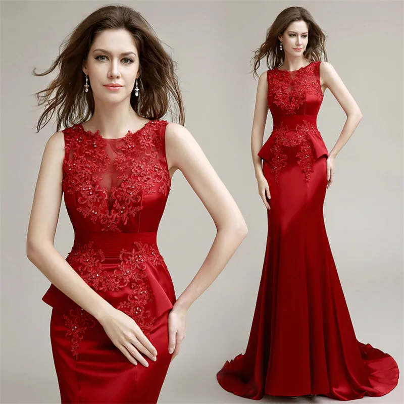 Rojo elegante aplique De sirena trompeta De 2018 De noche Formal Vestido Abendkleider Vestido De fiesta vestidos para la madre De la novia