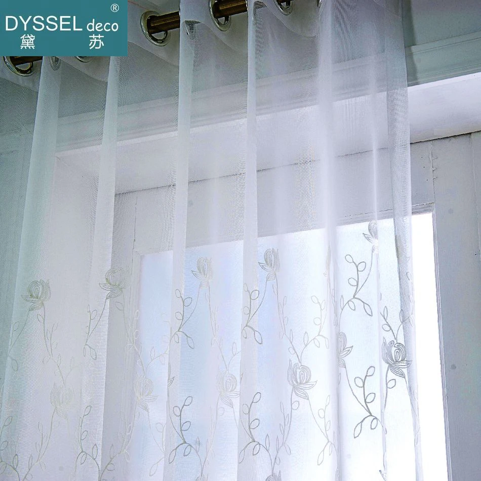 White Floral Full Scallop Embroidery Tulle Sheer Curtains American Style Rod Pocket Grommet for Living Room Window