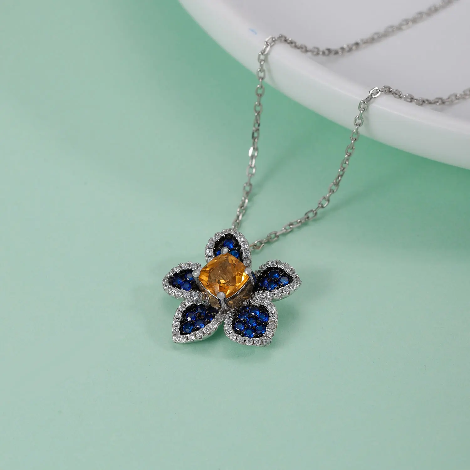 Gem's Beauty 925 Silver Blue Witch Pendant Necklaces Natural Citrine Vintage Pendant Necklaces For Women Fine Jewelry