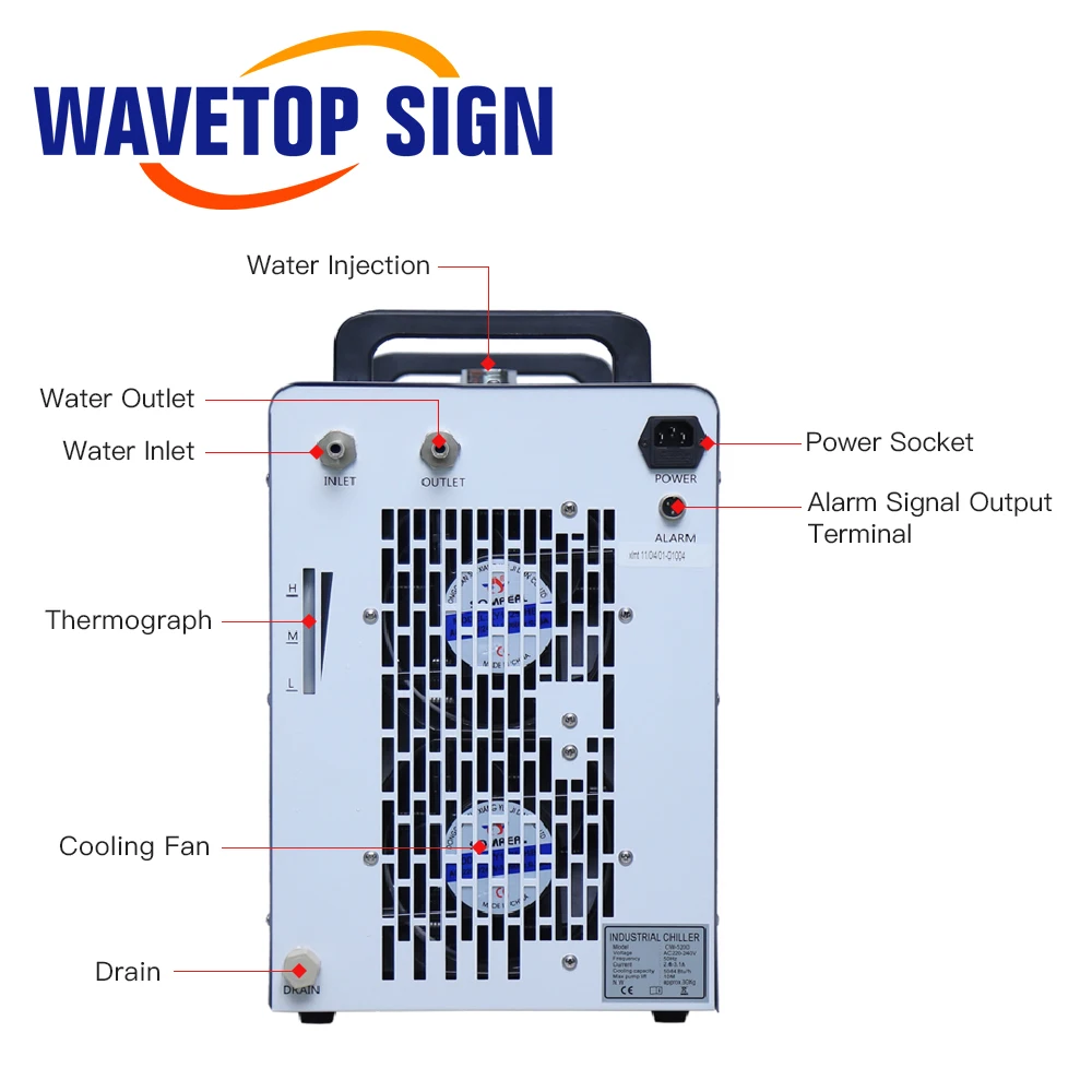 WaveTopSign CW-5200 Industrial Water Chiller 5200W 110V 220V for CO2 Laser Engraving Cutting Machine Cooling 60W 80W Laser Tube