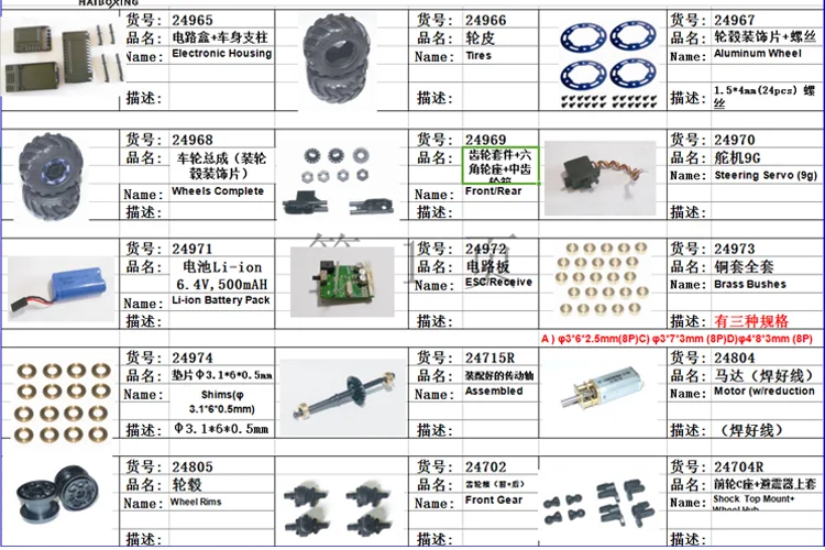 HBX 2098B 1/24 Car Spare Parts Tire receiver motor servo Drive shaft charger gear Ball head R pin Nut Screw remote Link 1