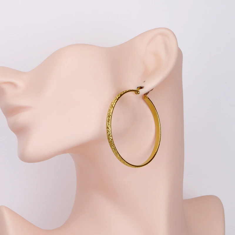 Stainless Steel Round Big  Hoop Earring for Women Gold Color High Quality Wave Patter Nice  Elegant Gifts New Jewelry 2022