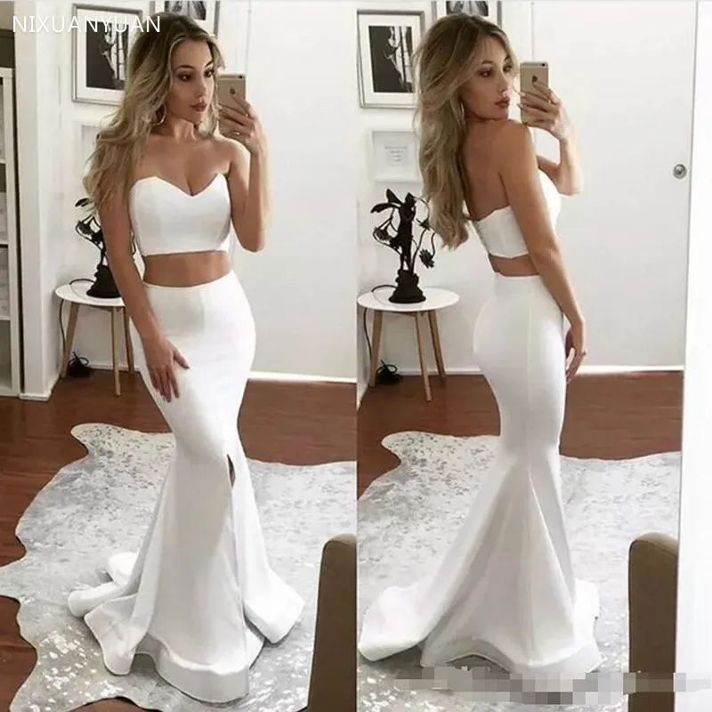 

White Two Pieces Mermaid Prom Dress Sweetheart Long Elegant Robe De Soiree Informal Prom Party Gowns