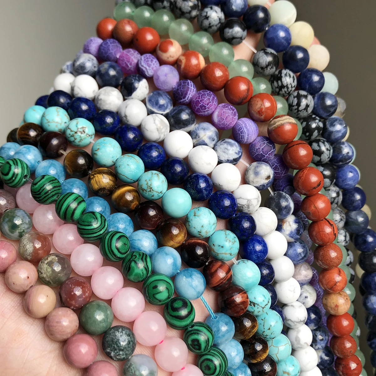 Natural Stone Round Tiger Eye Amazonite Lava Turquoises Agates  Loose Mineral Beads for Jewelry Making DIY Handmad Bracelet 15''