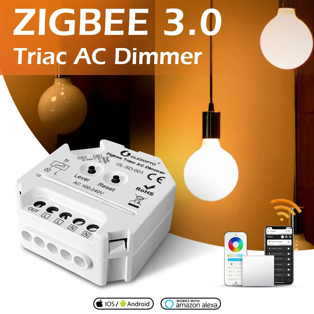 GLEDOPTO Triac AC Dimmer Light Switch Touch Control Brightness Zigbee3.0 Home Smart LED Bulb Dimmer Hub APP/Voice/Remote Control