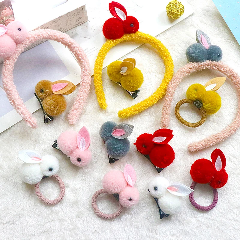 Cute Rabbit Set Girls Rubber band Hair Bands Hair Accessories Baby Headband Hairpins Headdress Kids Fashion Ornament Gift