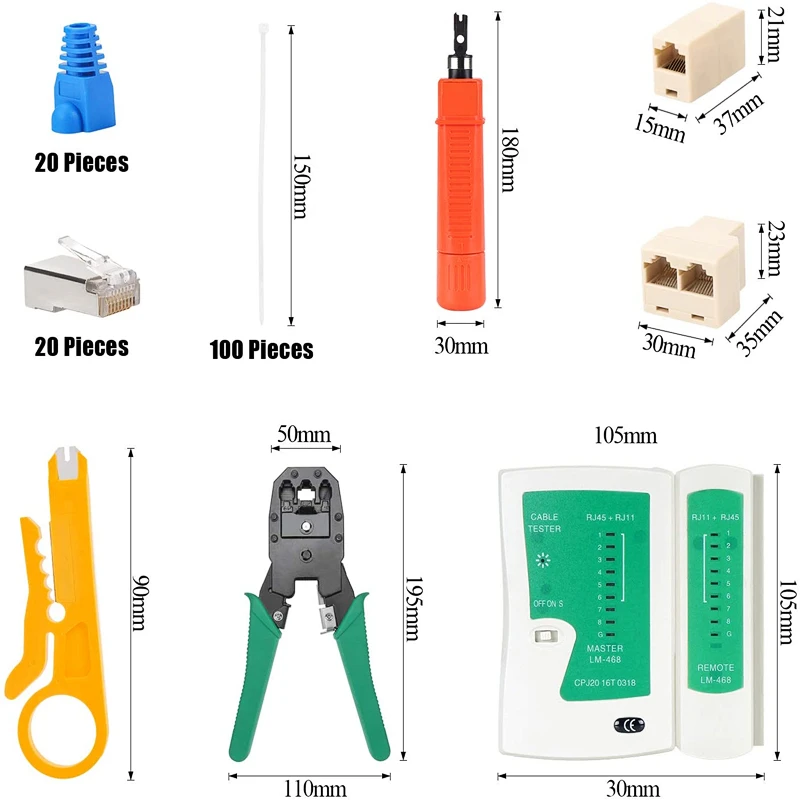 HTOC 9 In 1 Crimp Network Tool Kit Computer Maintenance Repair Tools Cable Crimping Pliers Tester Connectors For RJ45/11/12