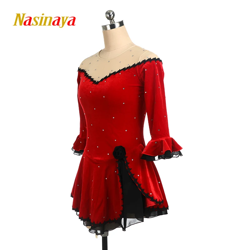 

Nasinaya Figure Skating Competition Customized Dress Black Red Women's Rhythmic Gymnastics Performance Dress