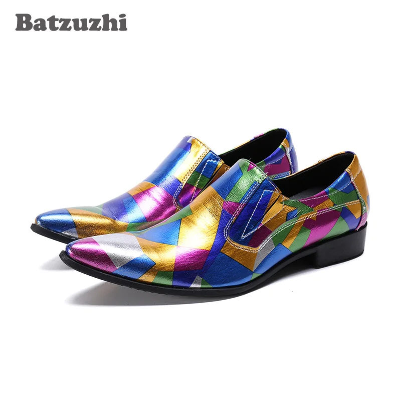 

Batzuzhi Italian Type Men Shoes Pointed Toe Muti Color Formal Leather Dress Shoes Men Slip-on Business Party and Wedding Shoes