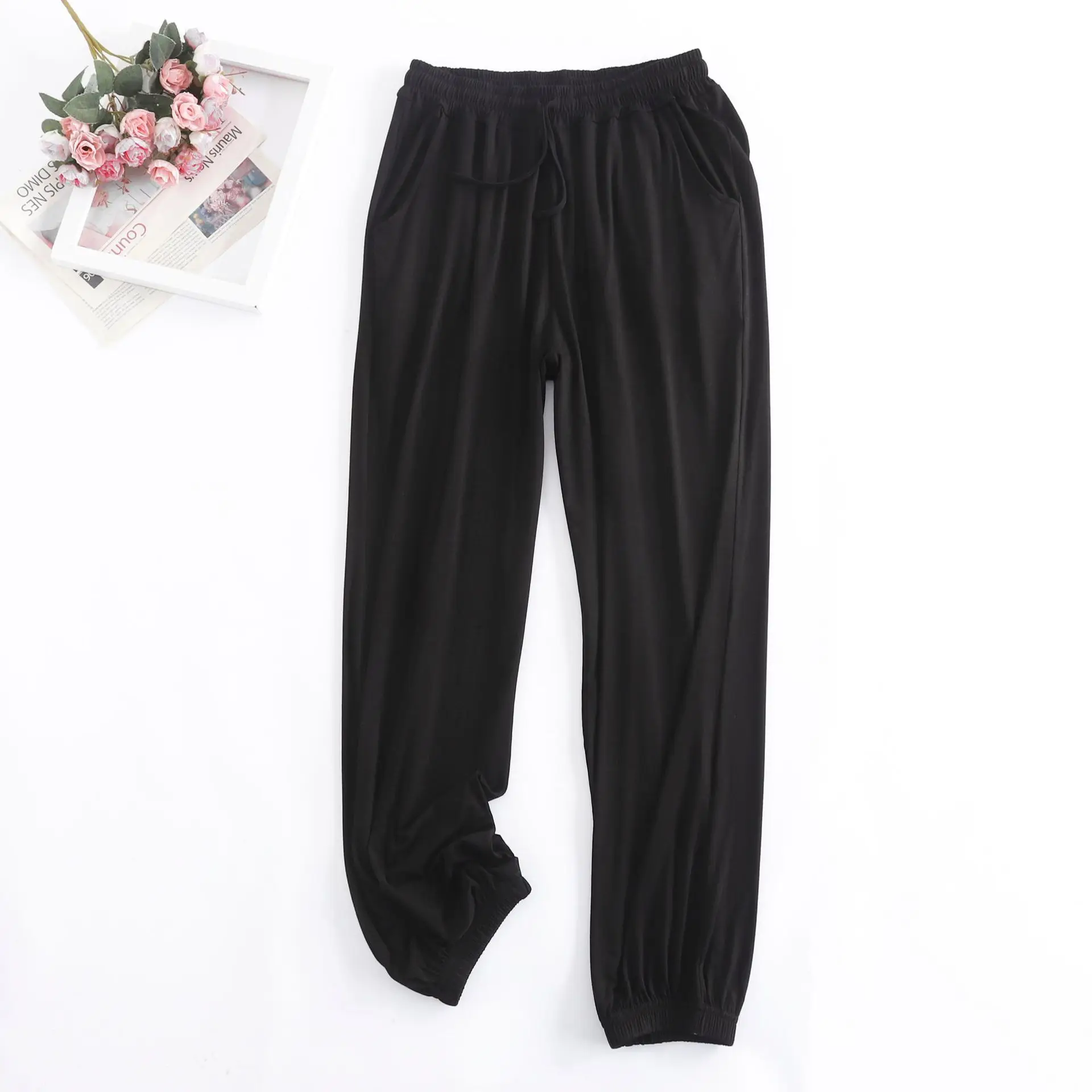 Pantalon Pour Femme New Spring Autumn Soft Modal Women's Pajamas Pant Home Wear Sleep Bottoms Wide Leg Trousers 13 Colors_ecoleips.com