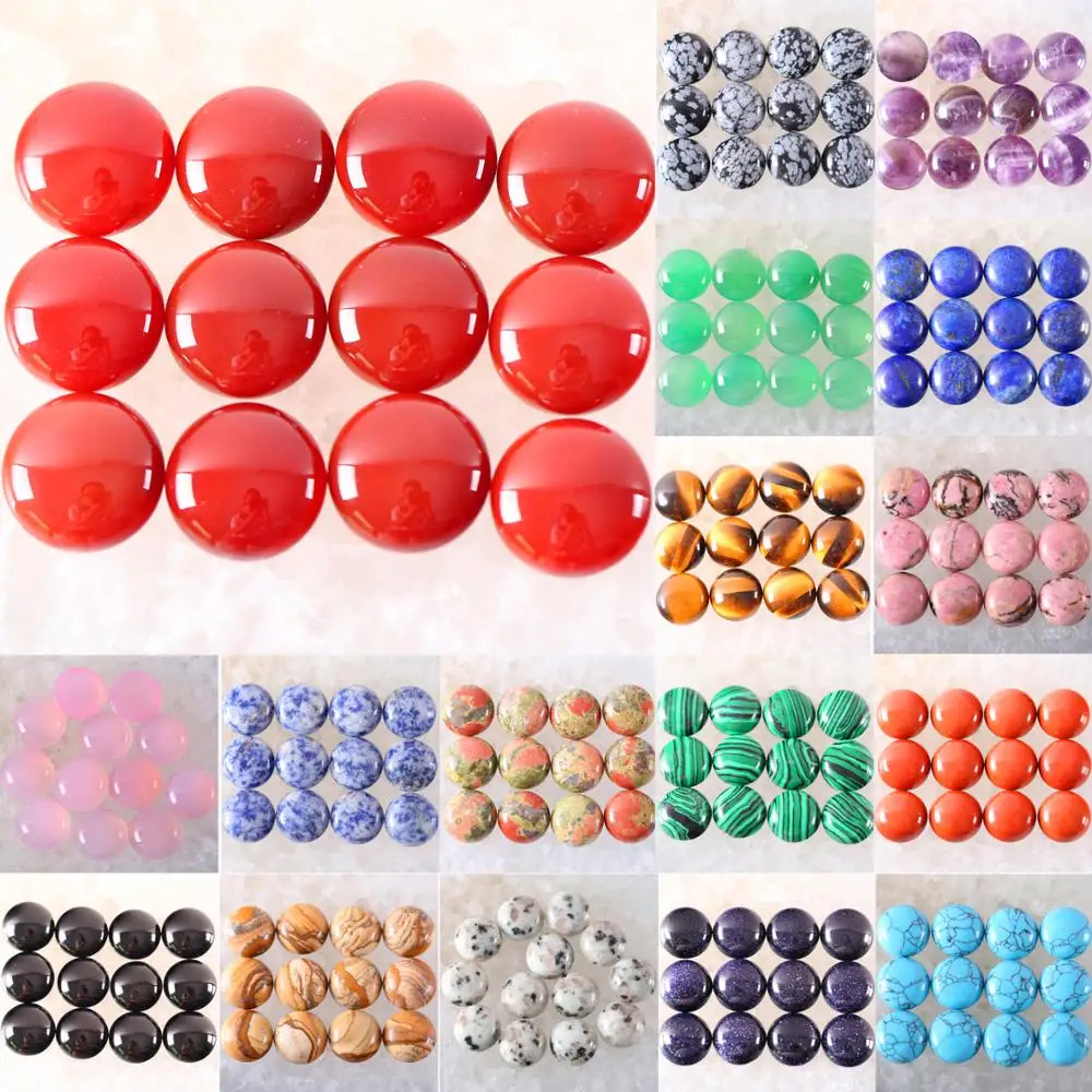 Cabujón redondo de ónix rojo para mujer y hombre, piedra Natural, lapislázuli blanco, cuentas sin agujero perforado, anillo para hacer joyas DIY, 16MM