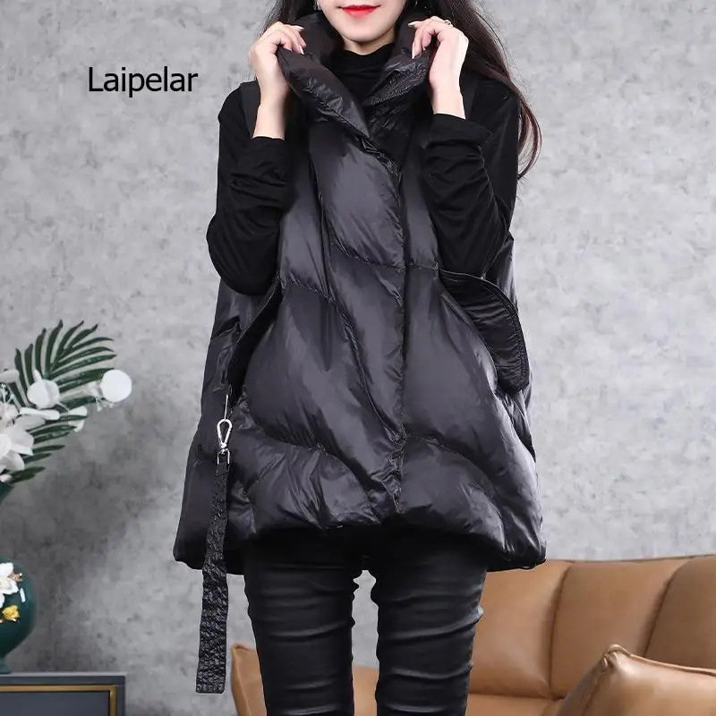 

Women's Winter Coat Loose Large Size Mid-Length Down Padded Jacket Black Slim Cape Style Casual Asymmetry Parkas