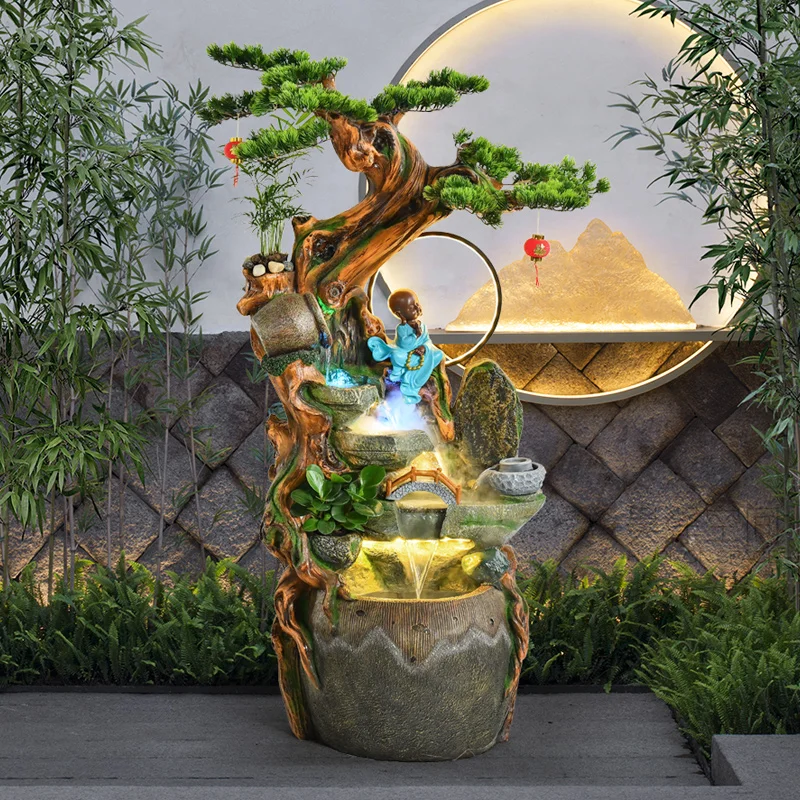 

zq Zen Chinese Style Root Carving Fengshui Ball Living Room Office Humidifier Rockery Pastoral Water Fountain Ornaments