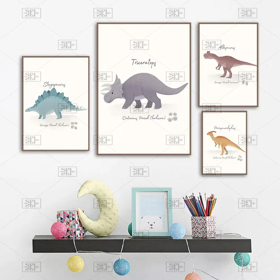 Jurassic Cute Dinosaur Tyrannosaurus Wall Art Canvas Painting Nordic Posters and Prints Animal Wall Pictures for Kids Room Decor