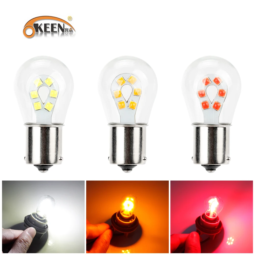 OKKEN LED Car Turn Singal Running Lights 1156 1157 3030 BA15S BA15D Brake Lamp 12V Auto Fog Energy Saving Bulb Red  Yellow White