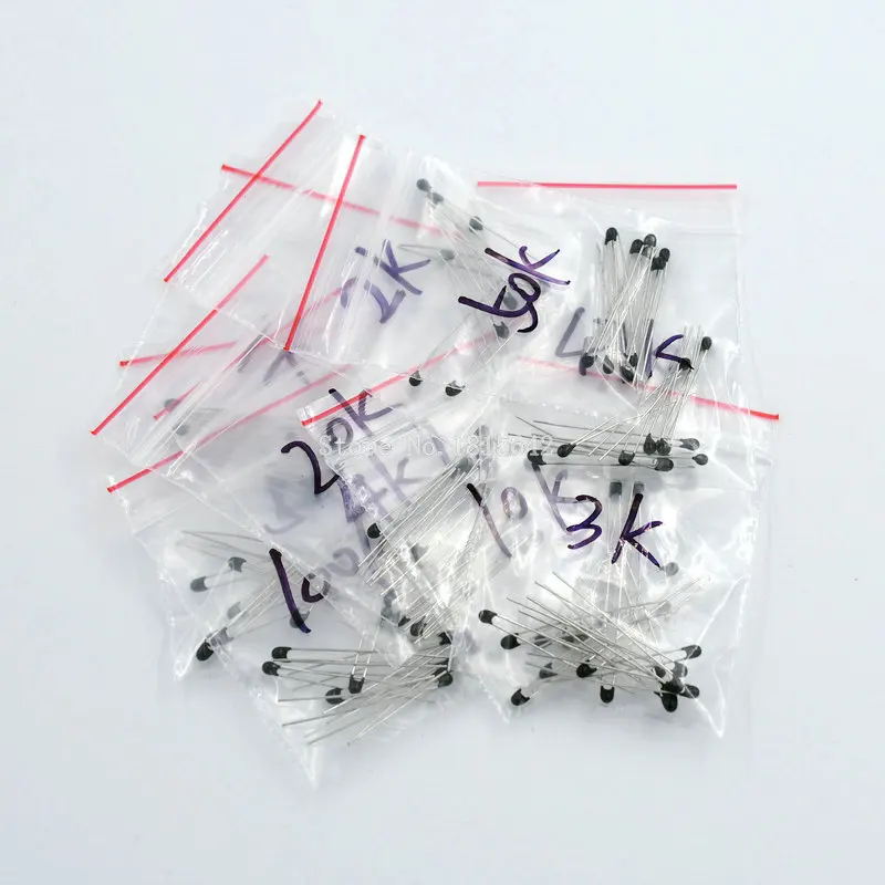 100PCS NTC Thermistor Resistor Kit NTC-MF52AT MF52 NTC MF52E 1K 2K 3K 4.7K 5K 10K 20K 47K 50K 100K +-5% 3950B 3950 10value*10pcs