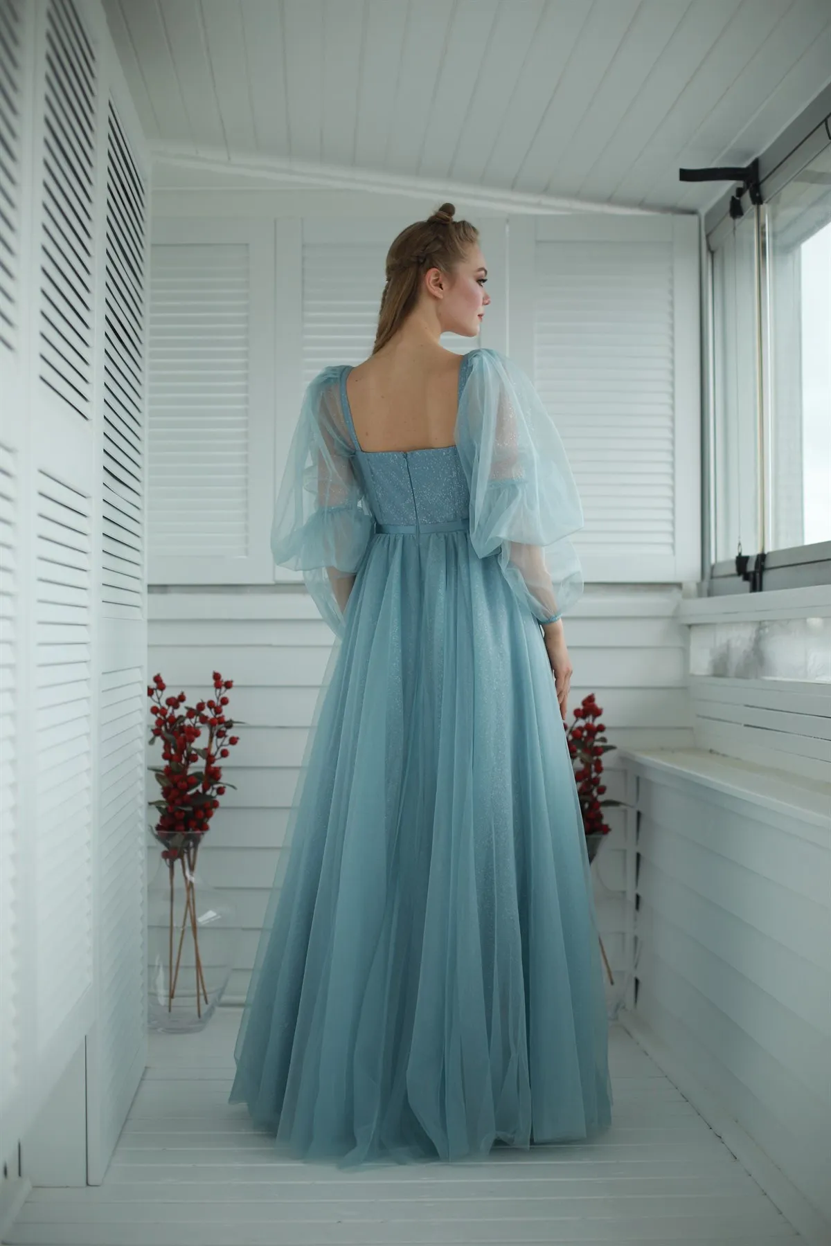 Eeqasn – robe de soirée en Tulle à manches longues pour femme, tenue de soirée en dentelle, de soirée, de soirée, de soirée, de soirée, de soirée