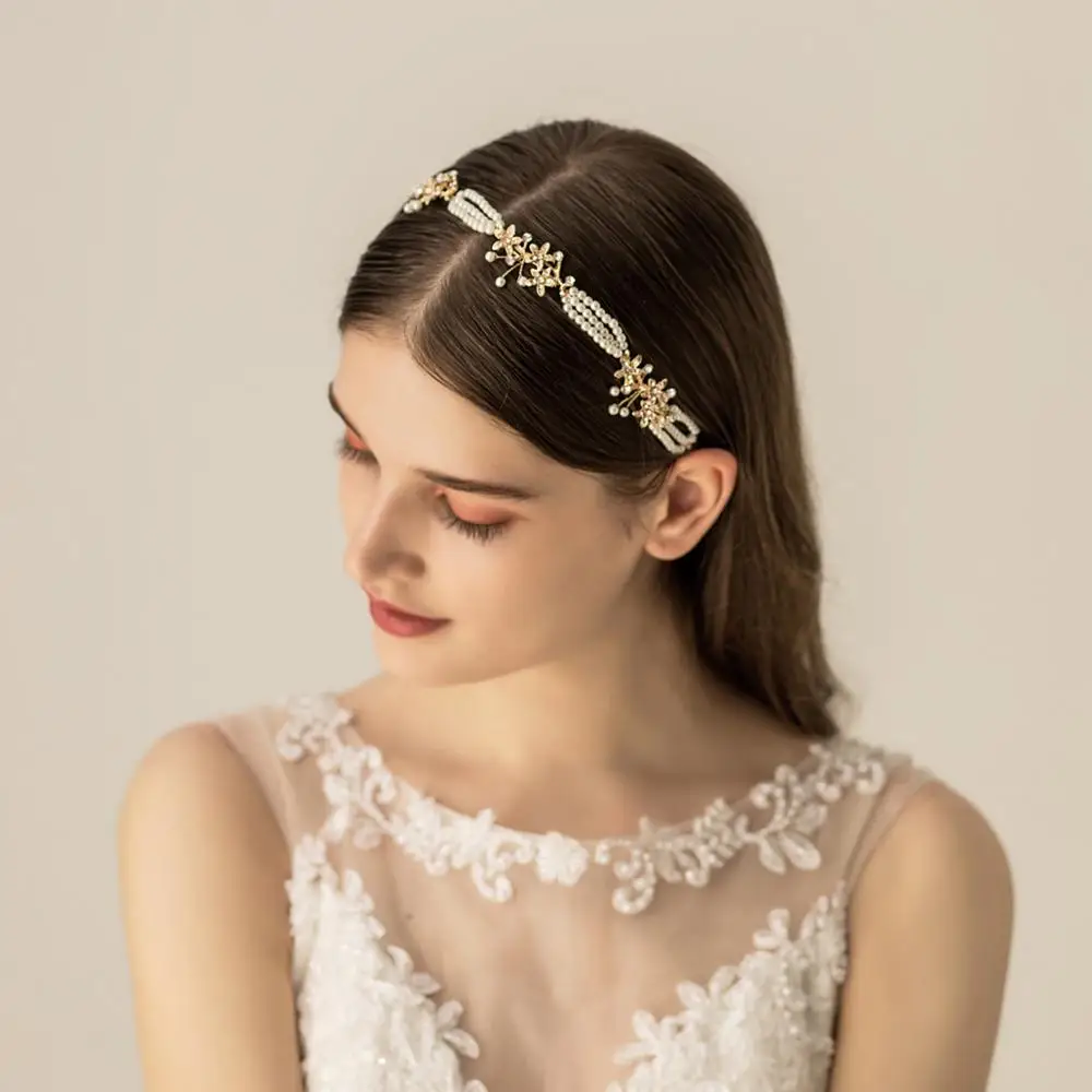 Bandeau de mariée en alliage de perles, fait à la main, accessoires de cheveux fantaisie pour filles, nouveau Design O531-1