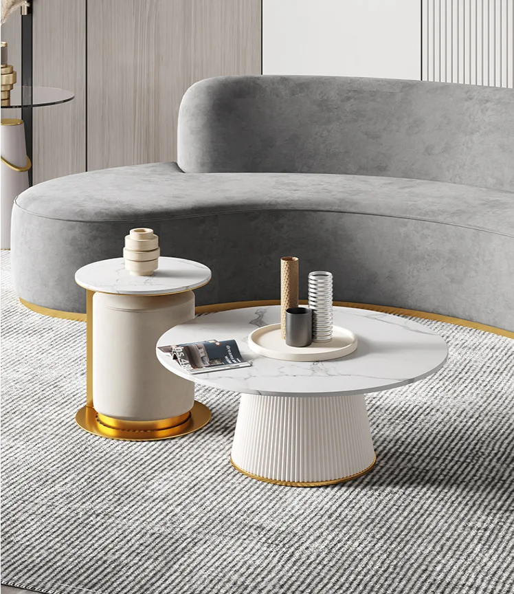 Rock plate coffee table luxury modern round sofa with stool coffee table size and circle combination