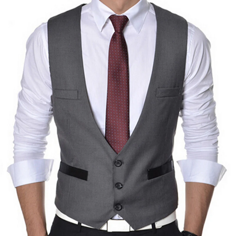 Gray Slim fit Men Vest for One piece Man Suit Waistcoat New Fashion Custom V Neck Groomsmen Tuxedo Gentleman Waist Coat