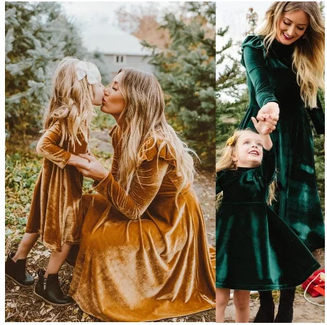 

autumn mother daughter dress full sleeve mommy and me dresses clothes family matching outfits look mom mum and baby girl dress