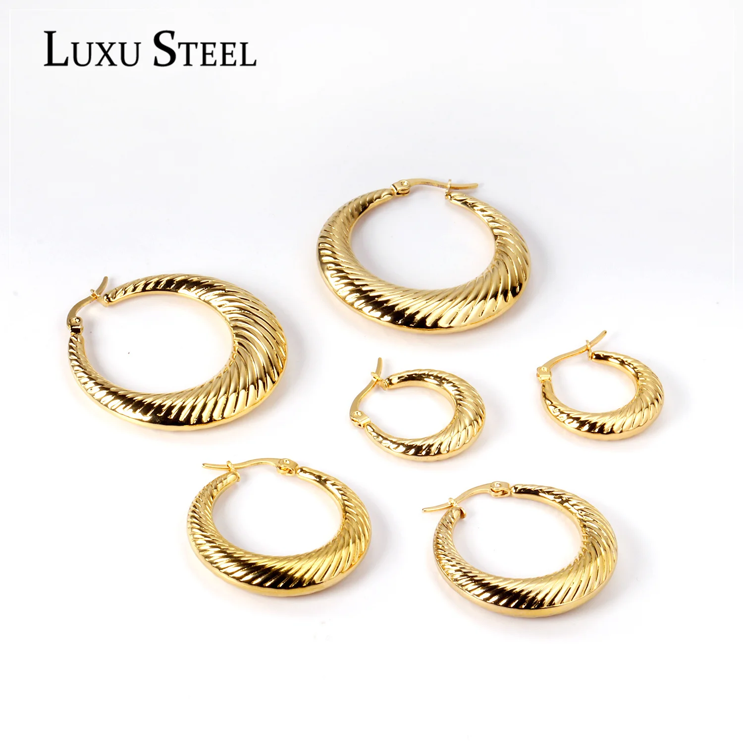 LUXUSTEEL Twist Round Hoop Earrings Womne Accessories New 2021 Trendy Style Stainless Steel Earring Fashion Jewelry Party