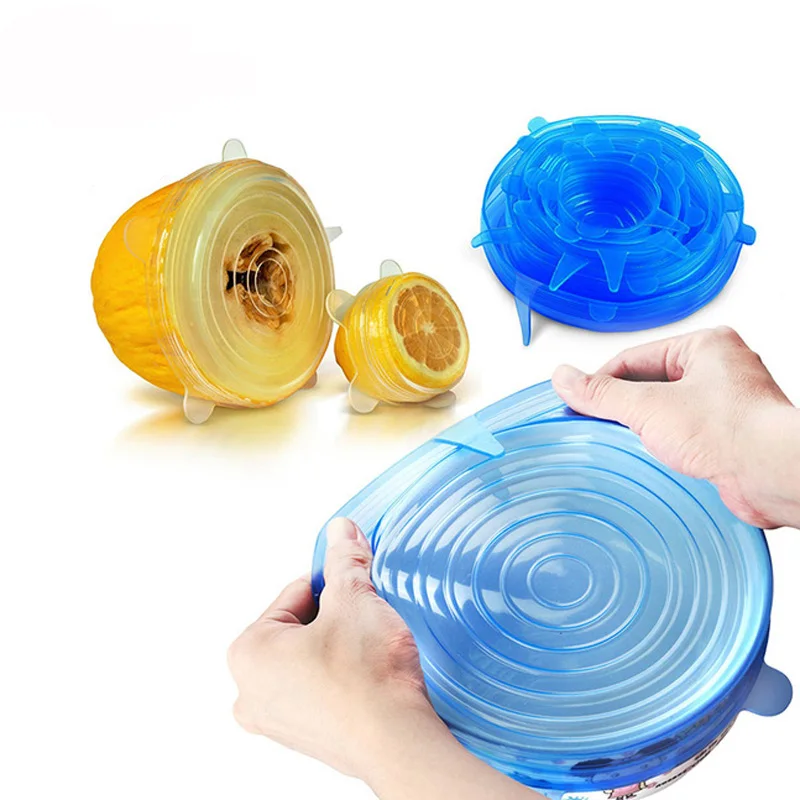 

Food Lids Silicone Stretch Lids Reusable Airtight Fresh-keeping Food Fruit Bowl Dish Wrap Covers 6-Pack Set