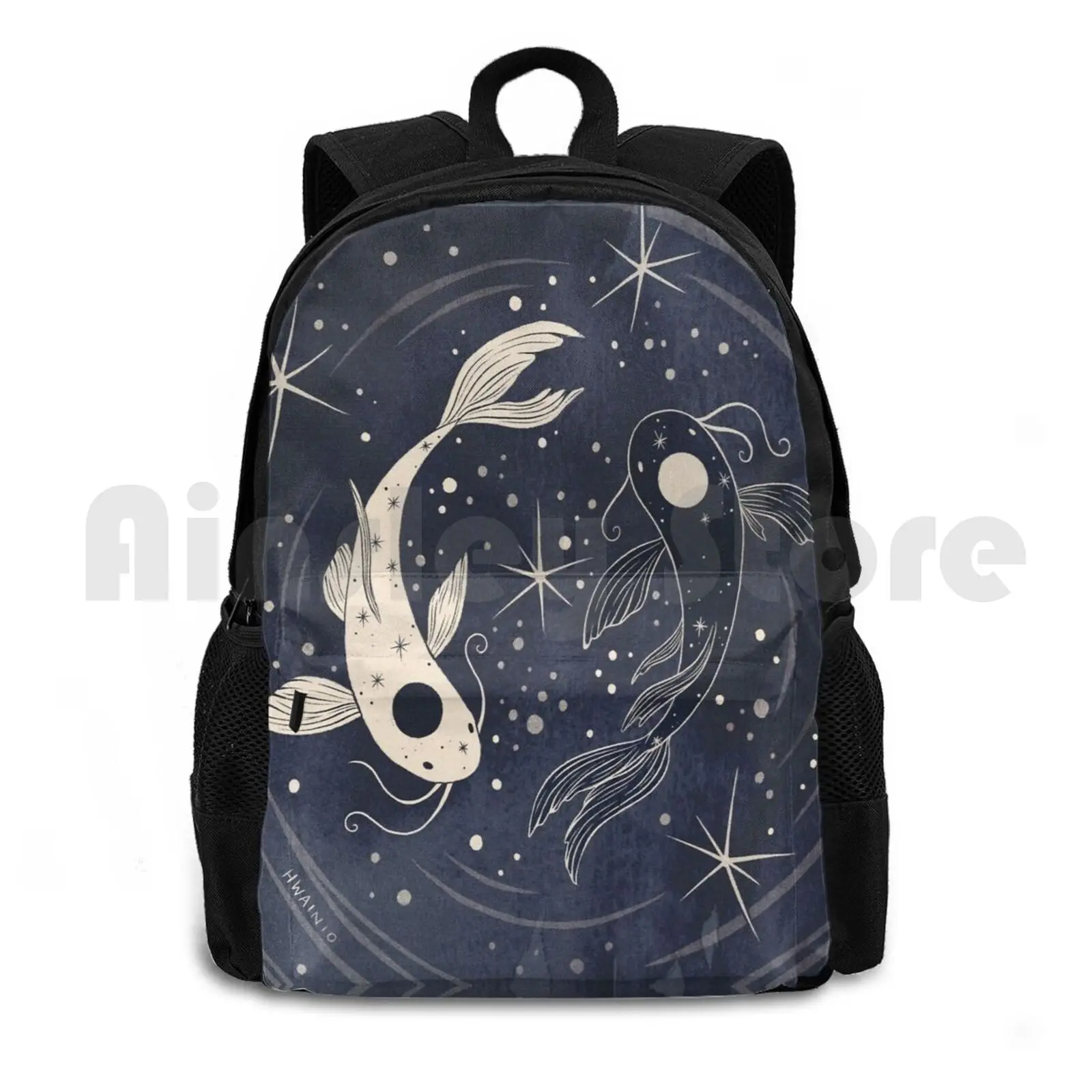 

Tui And La Outdoor Hiking Backpack Waterproof Camping Travel Pisces Fish Koi Water Magical Mystical Zodiac Yin