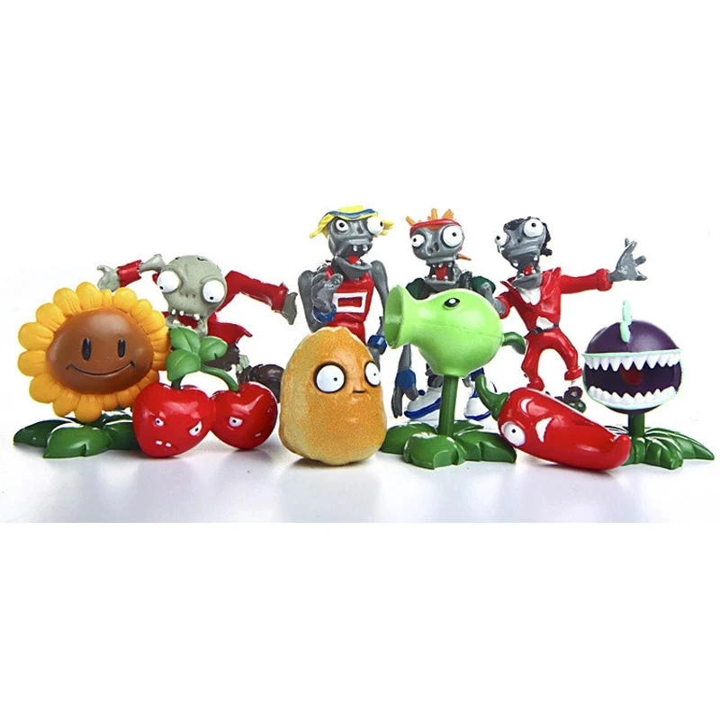 10 개/몫 식물 대 좀비 PVZ 피규어 장난감 식물과 좀비 Peashooter 체리 폭탄 PVC 액션 피규어 컬렉션 모델 장난감